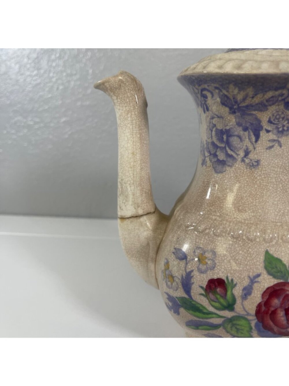 VTG Copeland SPODE Mayflower Coffee or Tea Pot Lavender British Flowers Damaged - Picture 3 of 10